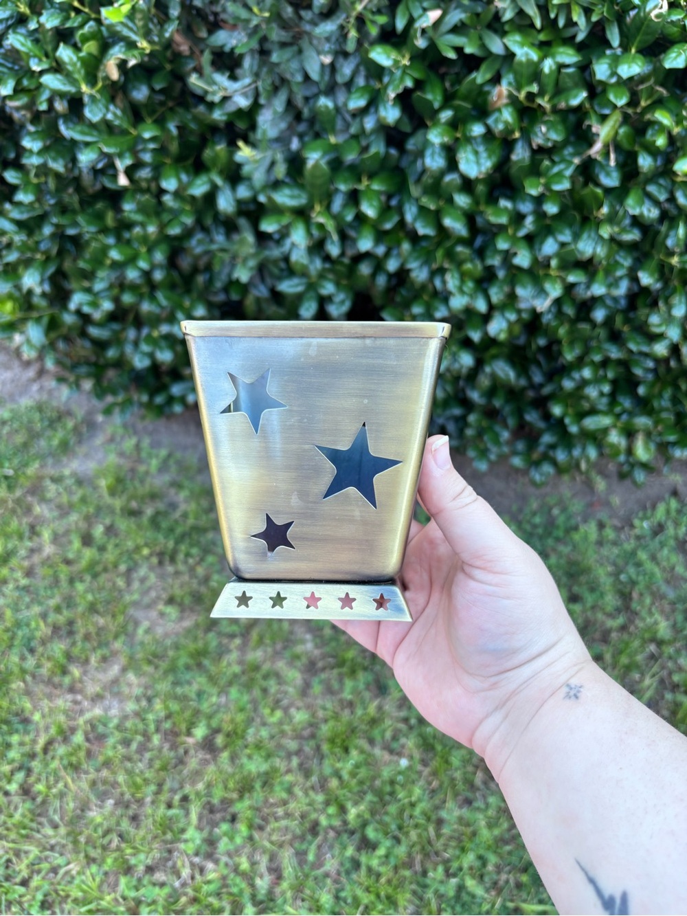 Antique Brass Star Cutout Metal Lantern